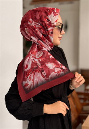 Bordo Şakayık Desen Şal