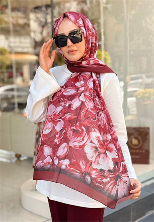 Bordo Şakayık Desen Şal