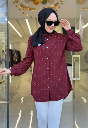 Bordo Stone Tensel Gömlek