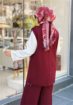 Bordo Yonca Yelekli Takım