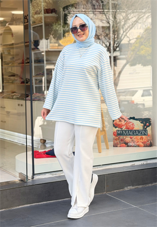 Çizgili Bebe Mavi Sweat