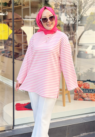 Çizgili Pembe Sweat
