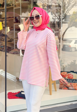 Çizgili Pembe Sweat