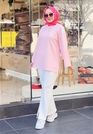 Çizgili Pembe Sweat