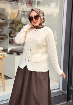 Ekru Angora Kısa Hırka