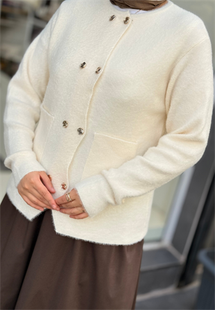 Ekru Angora Kısa Hırka