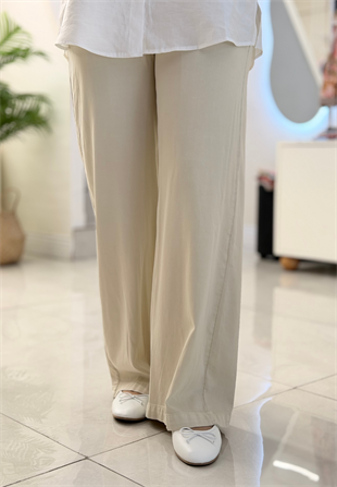 Ekru İnce Fitilli Tensel Pantolon