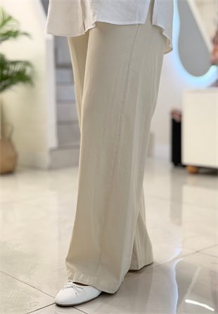 Ekru İnce Fitilli Tensel Pantolon