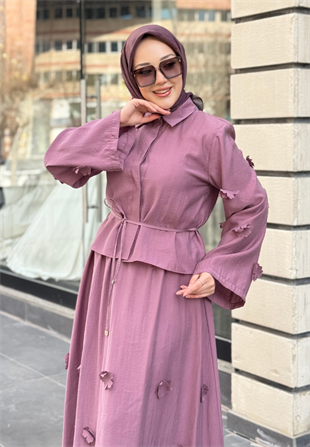 Gül Kurusu Çiçek Motifli Takım