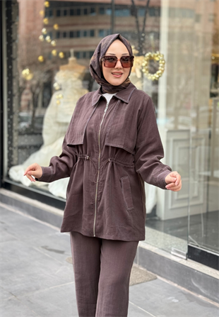 Kahve Kontrast Dikişli Takım