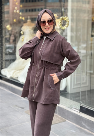 Kahve Kontrast Dikişli Takım