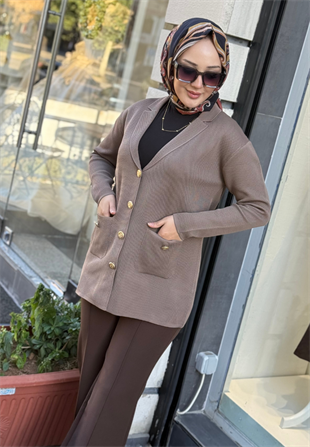 Kahverengi Blazer Triko Ceket