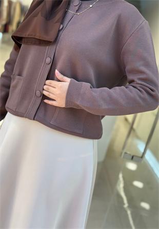 Kahverengi Bomber Mini Hırka