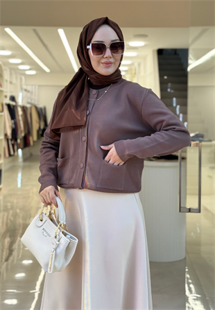 Kahverengi Bomber Mini Hırka