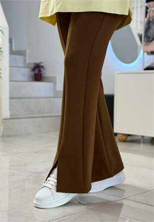 Kahverengi Yırtmaçlı Modal Pantolon