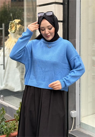 KB Mavi Basic Kısa Kazak