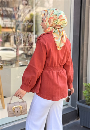 Kiremit Kemerli Denim Ceket