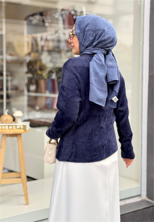 Lacivert Angora Kısa Hırka