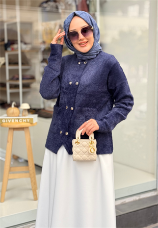 Lacivert Angora Kısa Hırka