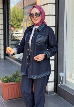Lacivert Denim Pantolonlu Takım