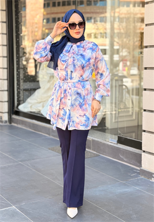 Lacivert Ebru Gömlek