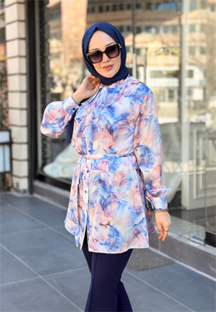 Lacivert Ebru Gömlek