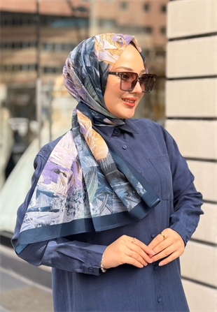 Lacivert Native Desen Şal