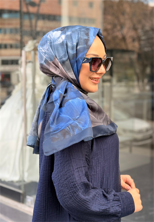 Lacivert Rose Pamuk Şal