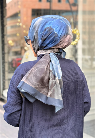 Lacivert Rose Pamuk Şal