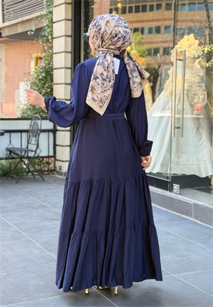 Lacivert Volanlı Elbise