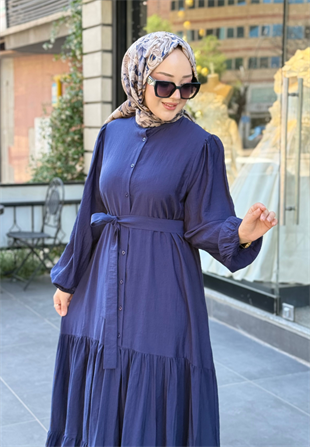 Lacivert Volanlı Elbise