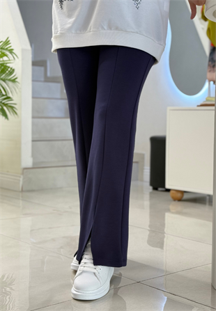 Lacivert Yırtmaçlı Modal Pantolon