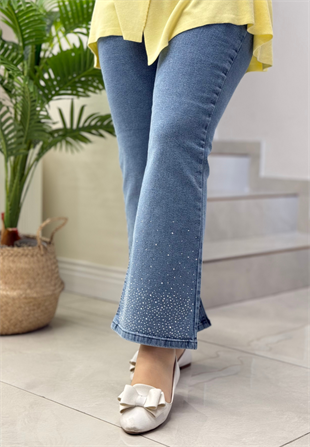 Mavi Taşlı İspanyol Denim