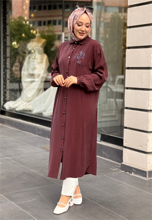 Mürdüm Taşlı Krep Tunik