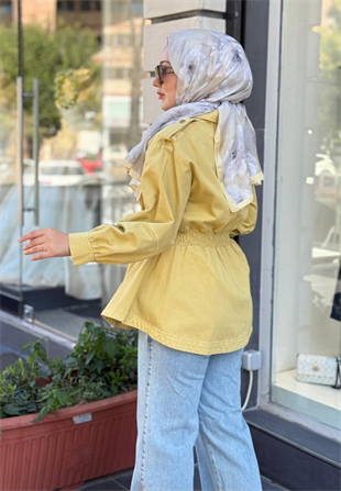 Sarı Kemerli Denim Ceket