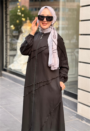 Siyah Micca Dikişli Ferace