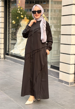 Siyah Micca Dikişli Ferace