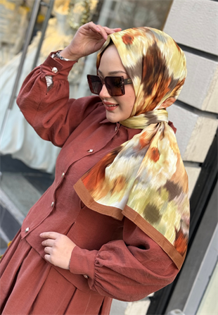 Sweet Peony Tarçın Floş Viscon Şal