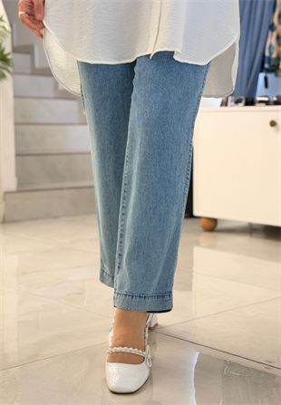 Taşlanmış Mavi Peru Paça Pantolon
