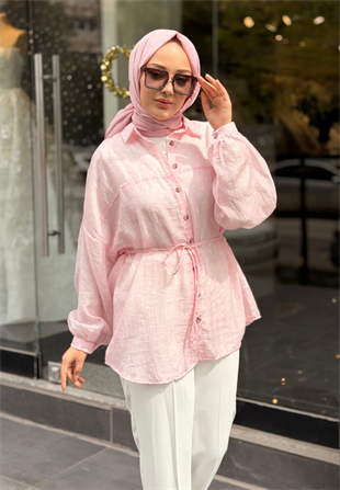 Uçuk Pembe Puantiye Gömlek