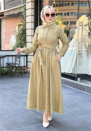Zeytin Yeşili Pelure Elbise
