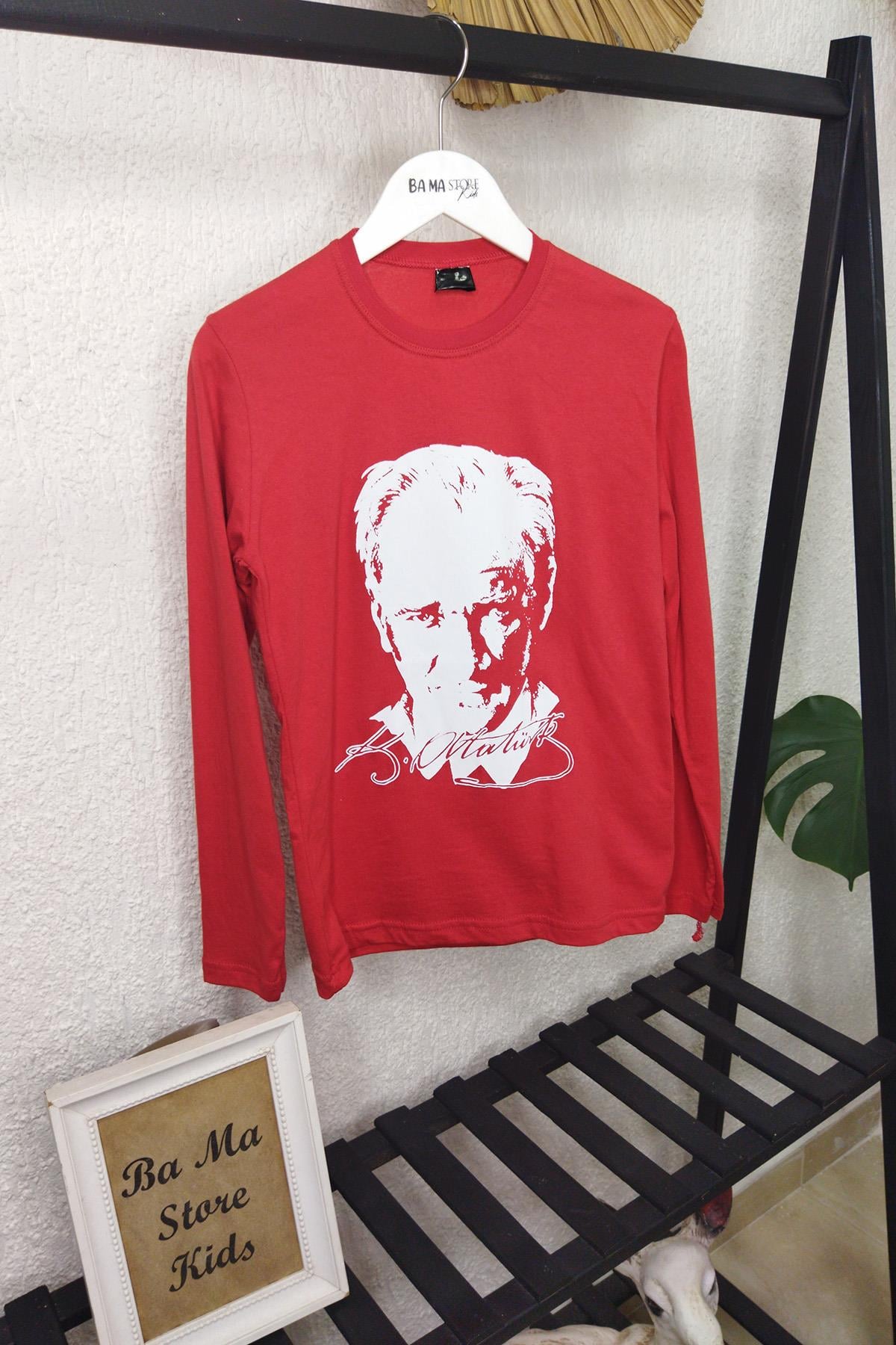 Atatürk Baskılı Uzunkol Body Kırmızı