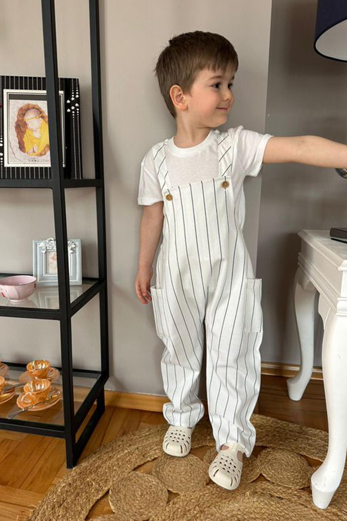 Çizgili Keten Tulum