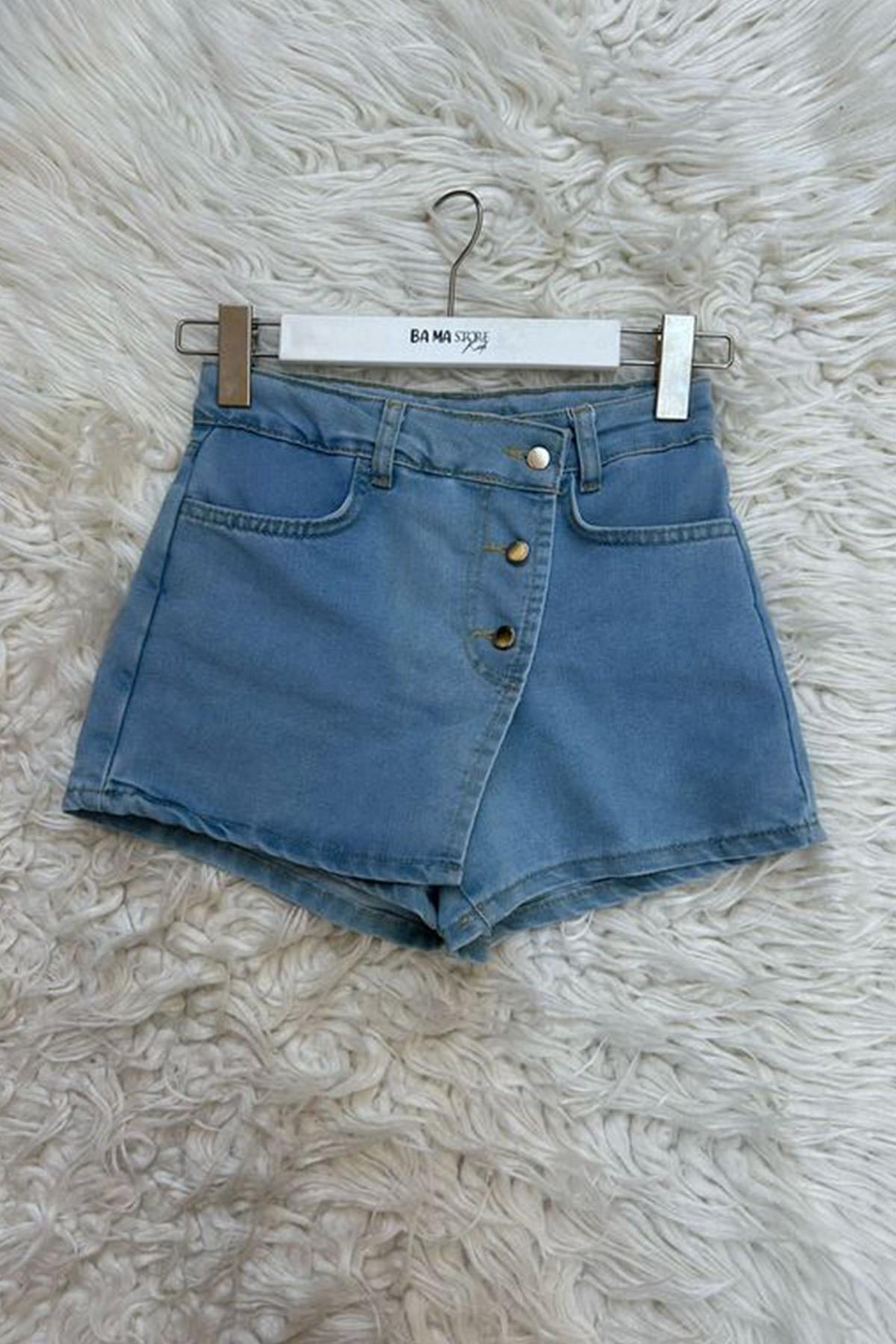 Denim Şort Etek  Açık Mavi