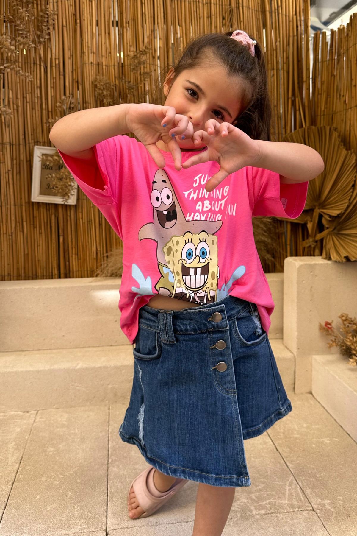 Denim Şort Etek Mavi