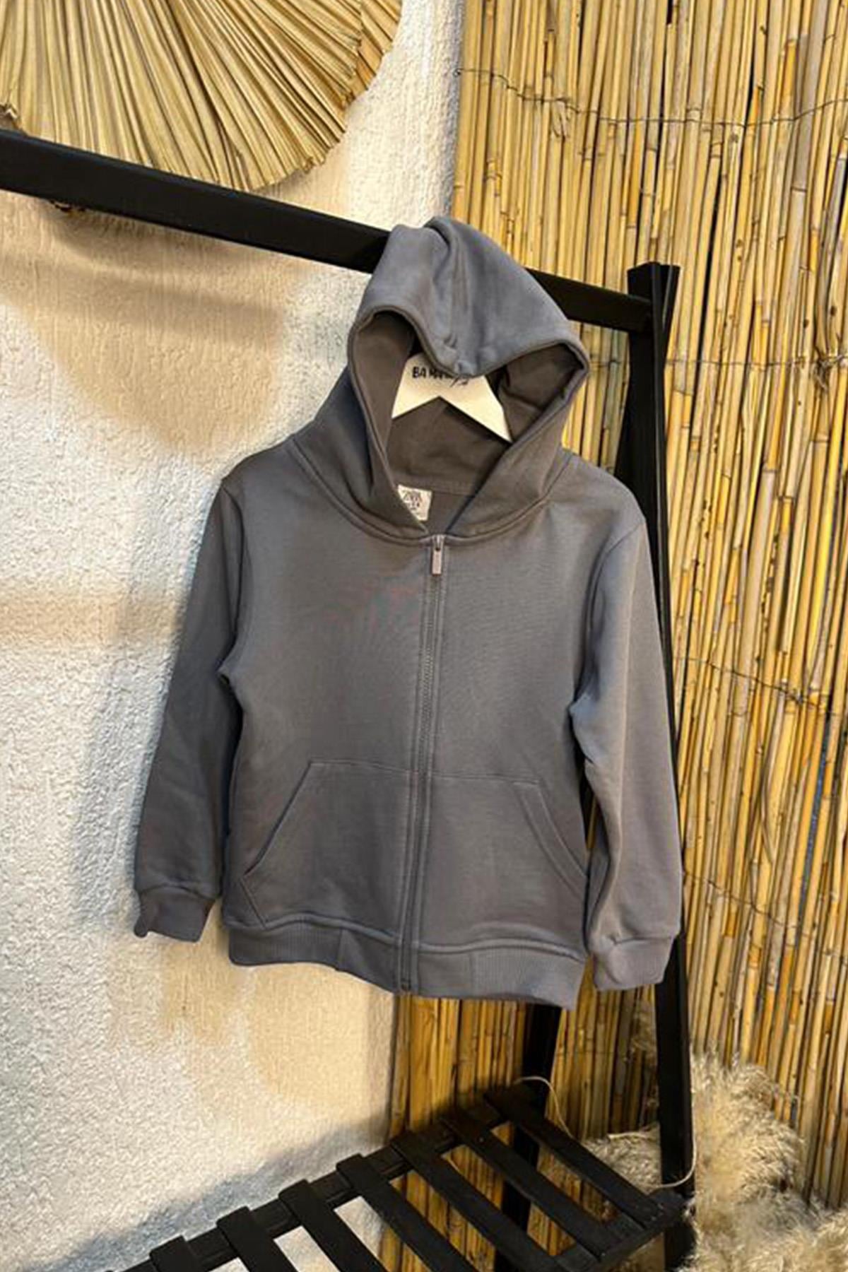 Fermuarlı Sweatshirt Gri