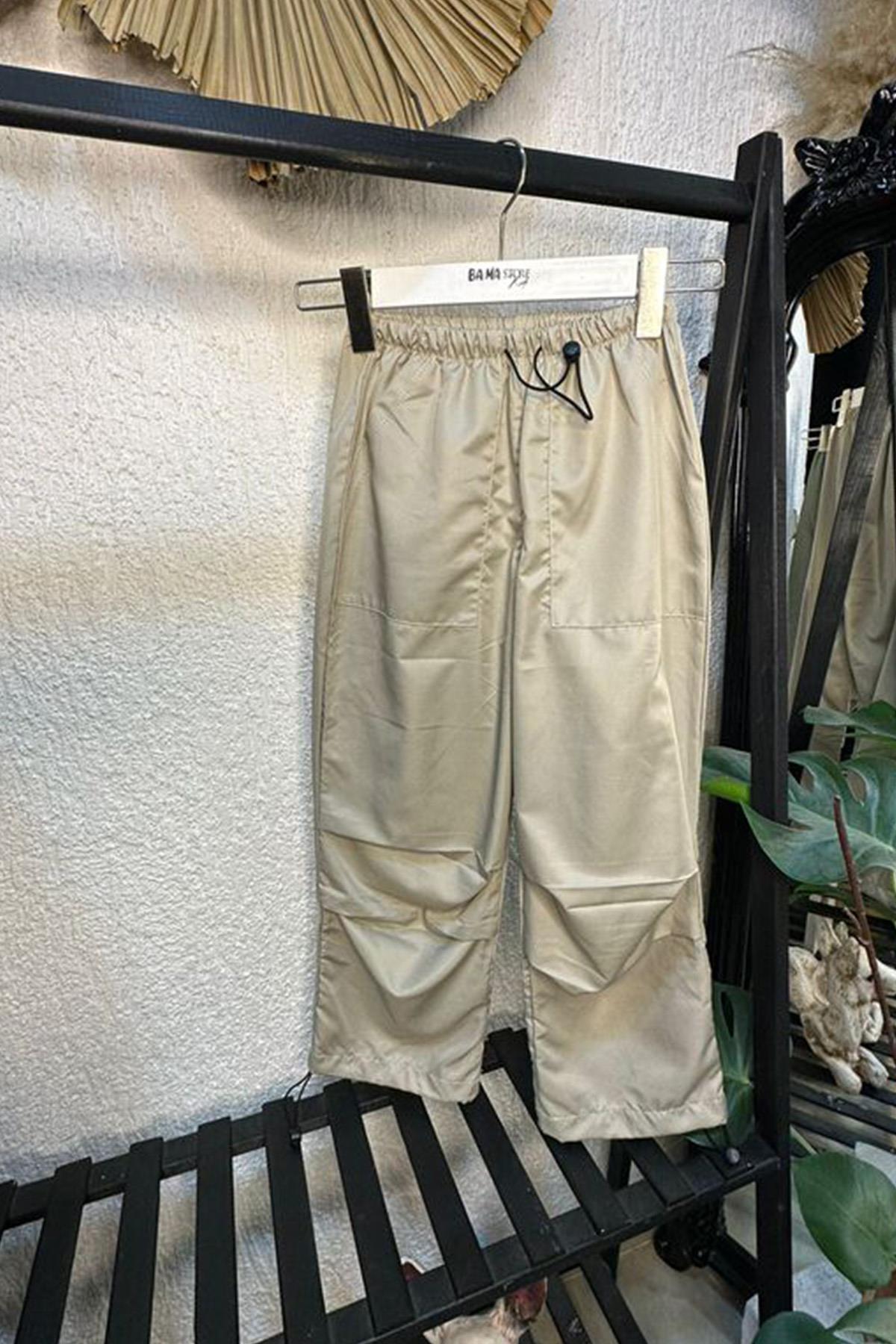 Paraşüt Kumaş Pantolon Bej