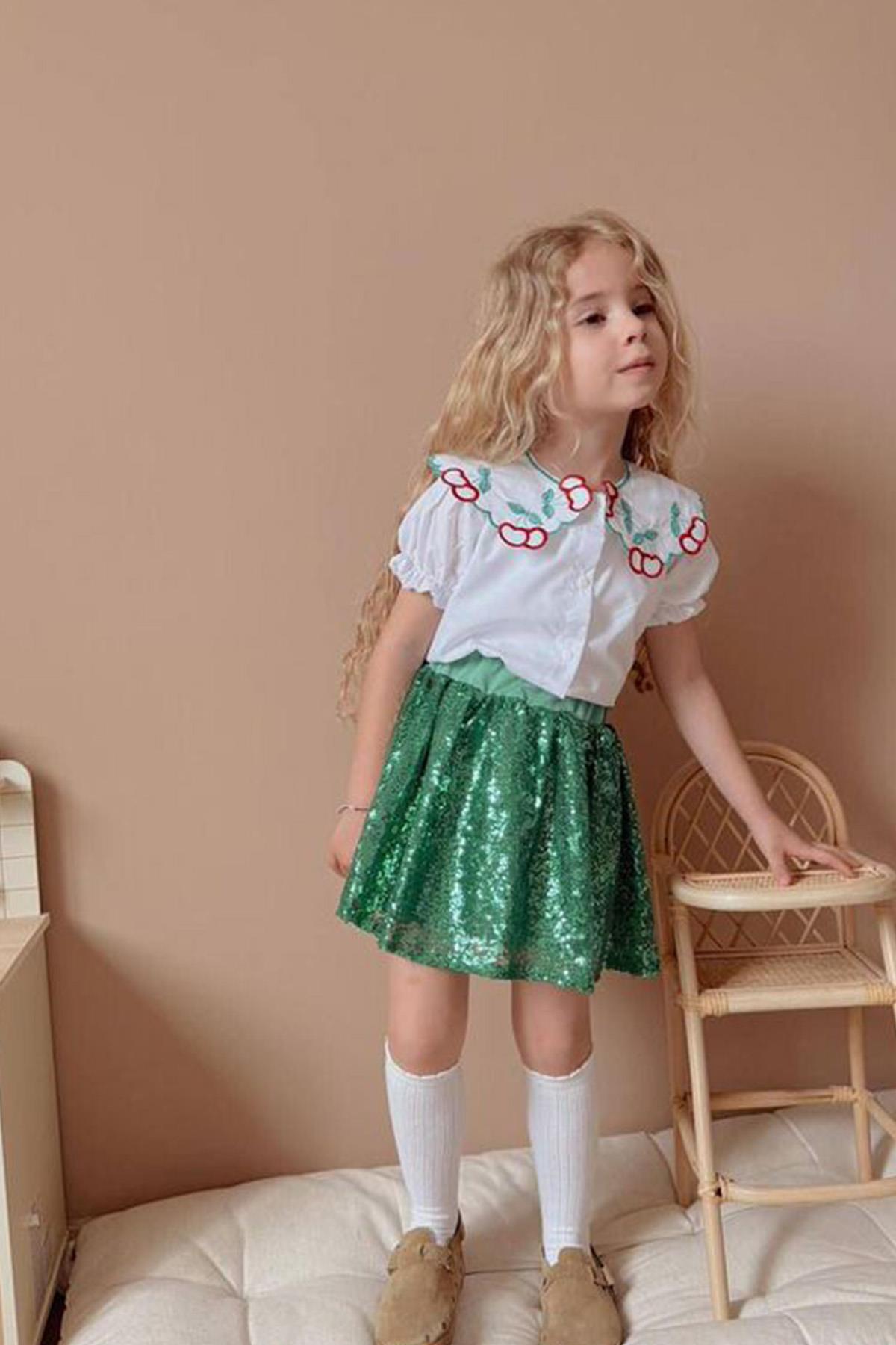 Simli Etekli Yeşil Takım