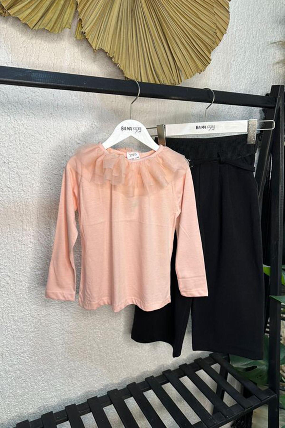 Tül Yaka Body Pembe