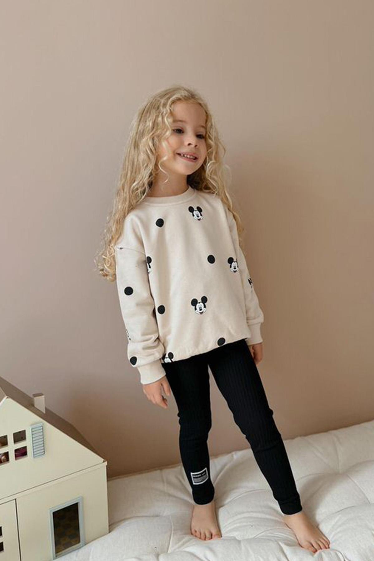 3 İplik Mickey Mouse Takım Krem